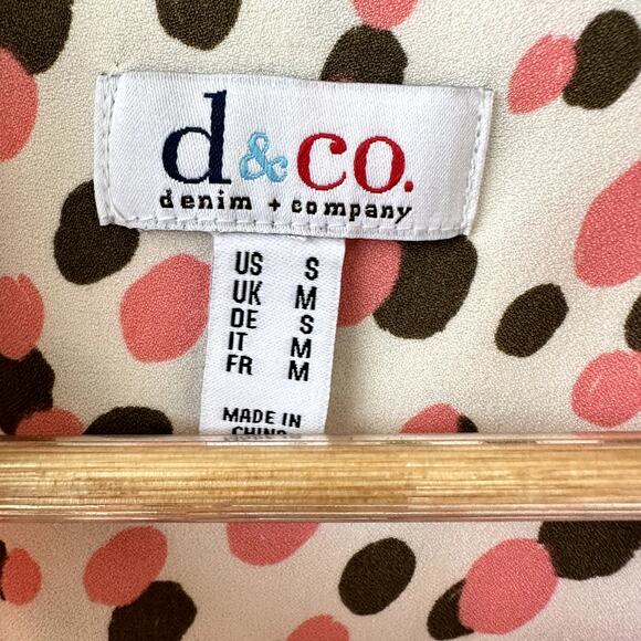 Denim & Co. Sz S Button Front Silky Pink Dot Button Front Blouse Career Office - Picture 5 of 6